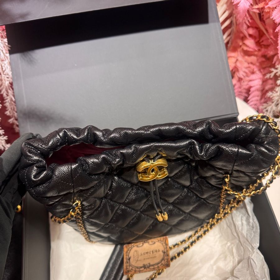 Chanel 荔枝皮黑金水桶包/王吉娜古董精品-6
