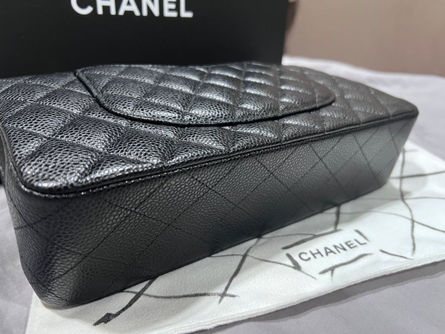 CHANEL CF25 經典口蓋包/黑金荔枝皮/晶片款-7