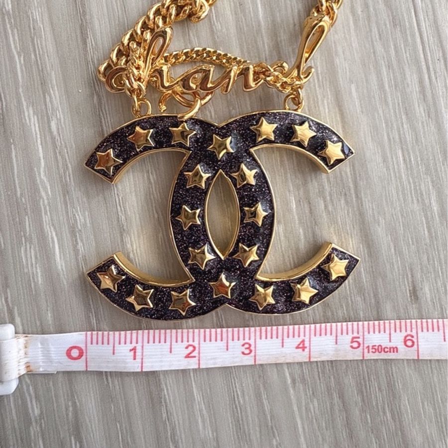 CHANEL 黑色雙C星星字母長項鍊-8