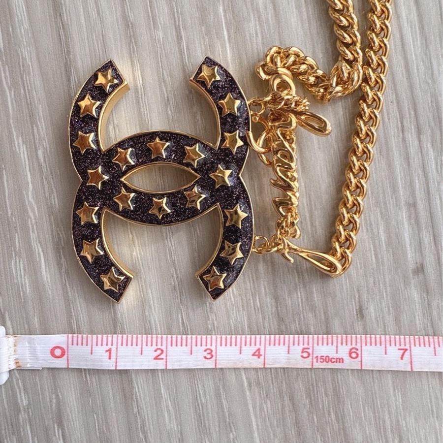 CHANEL 黑色雙C星星字母長項鍊-9