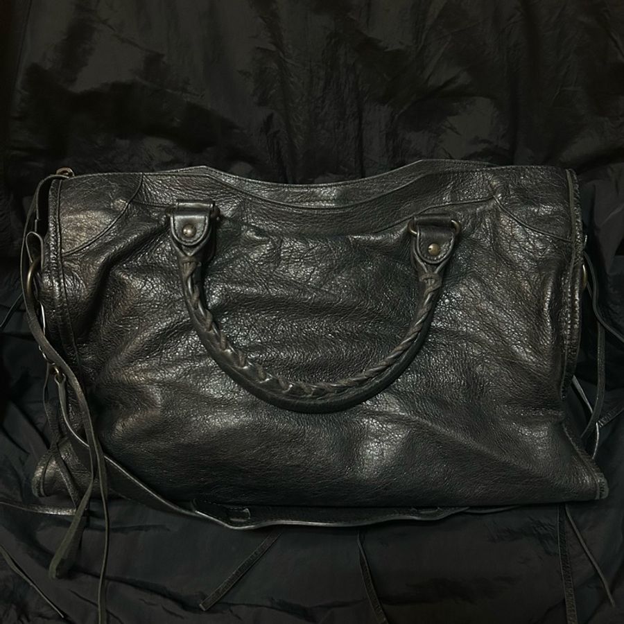 【已售出】BALENCIAGA Le City 小釦深灰機車包 巴黎世家-1