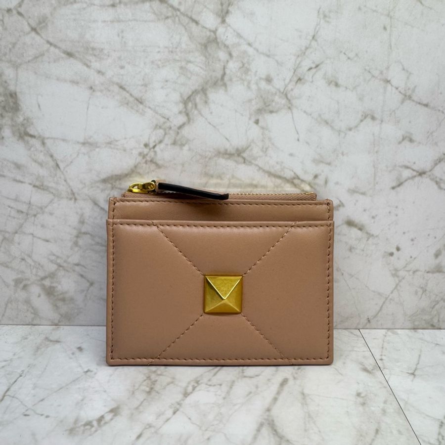 VALENTINO Roman Stud 鉚釘零錢卡包/粉膚色-1