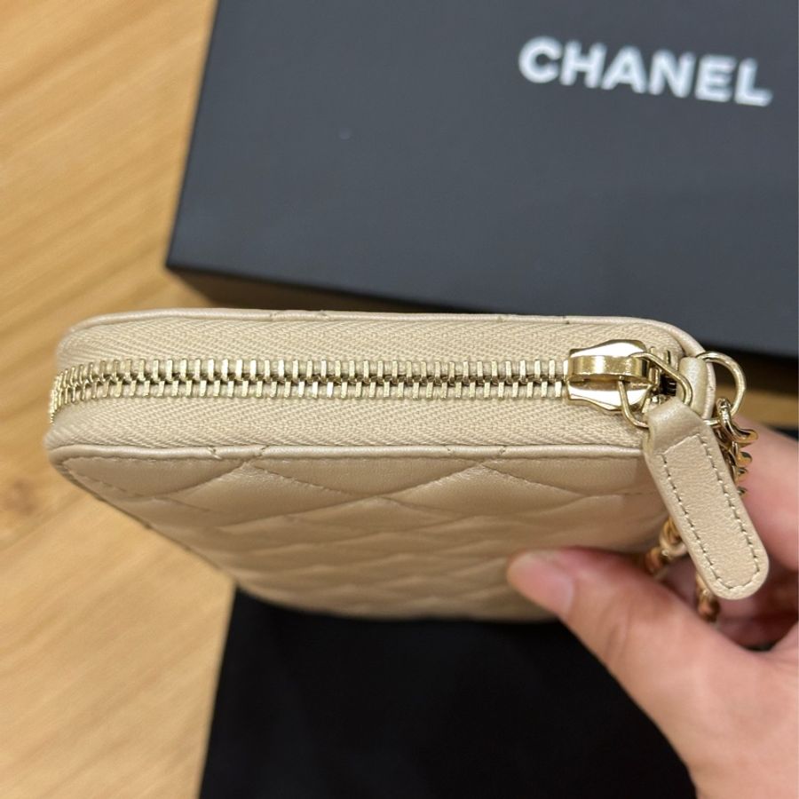 新年發財 錢包🧧CHANEL 香奈兒 香檳金 小羊皮 珍珠鏈條 拉鍊長夾 喜歡來議價❤️-31