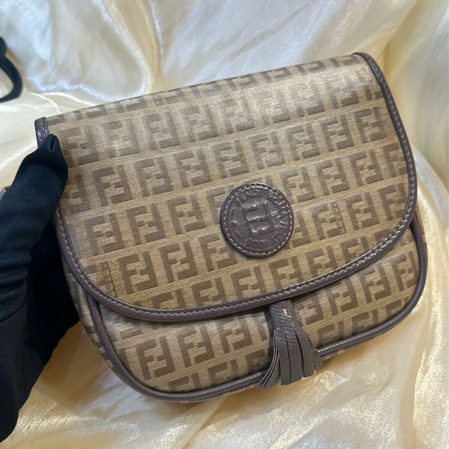 Fendi Brown Zucchino Patent Leather Crossbody Bag-0