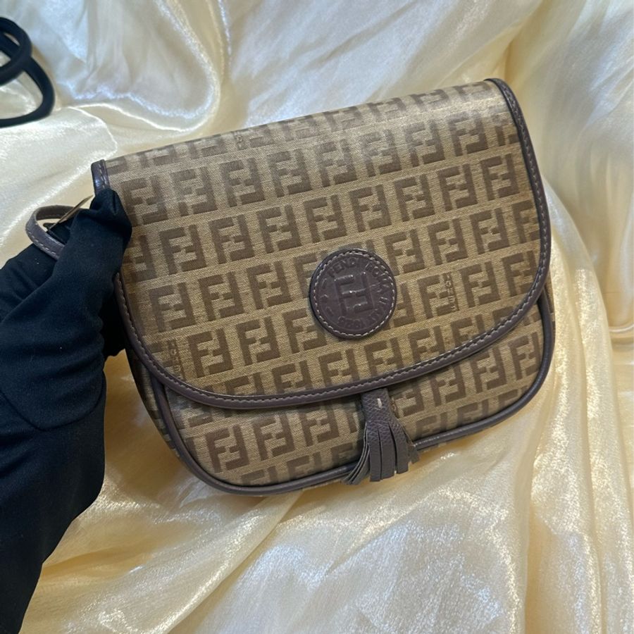 Fendi Brown Zucchino Patent Leather Crossbody Bag-1