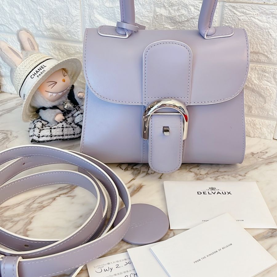 品況好✨ 比利時愛馬仕 Delvaux Brilliant mini 外縫線馬蹄釦水波紋小牛皮手提/斜背包/薰衣草紫-21
