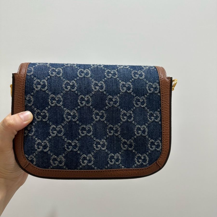 Gucci 1955 mini 丹寧牛仔雙肩帶馬鞍包-3