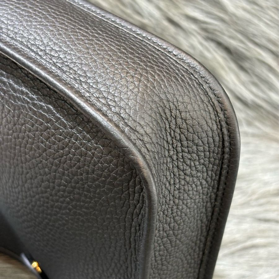HERMES TC MINI EVELYNE 黑色荔枝皮 金釦 洞洞包 肩背包 斜背包 2用包-10