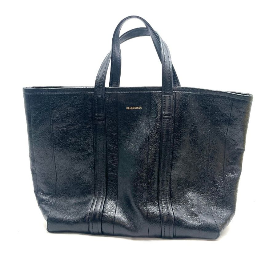 BALENCIAGA黑色皺摺油蠟皮托特包-0