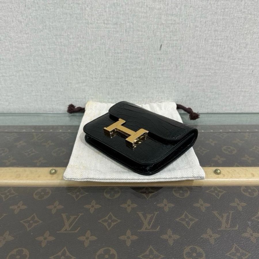 HERMES slim黑金康康鱷魚錢包12.5*10*2 全新閒置配件盒子塵袋-2