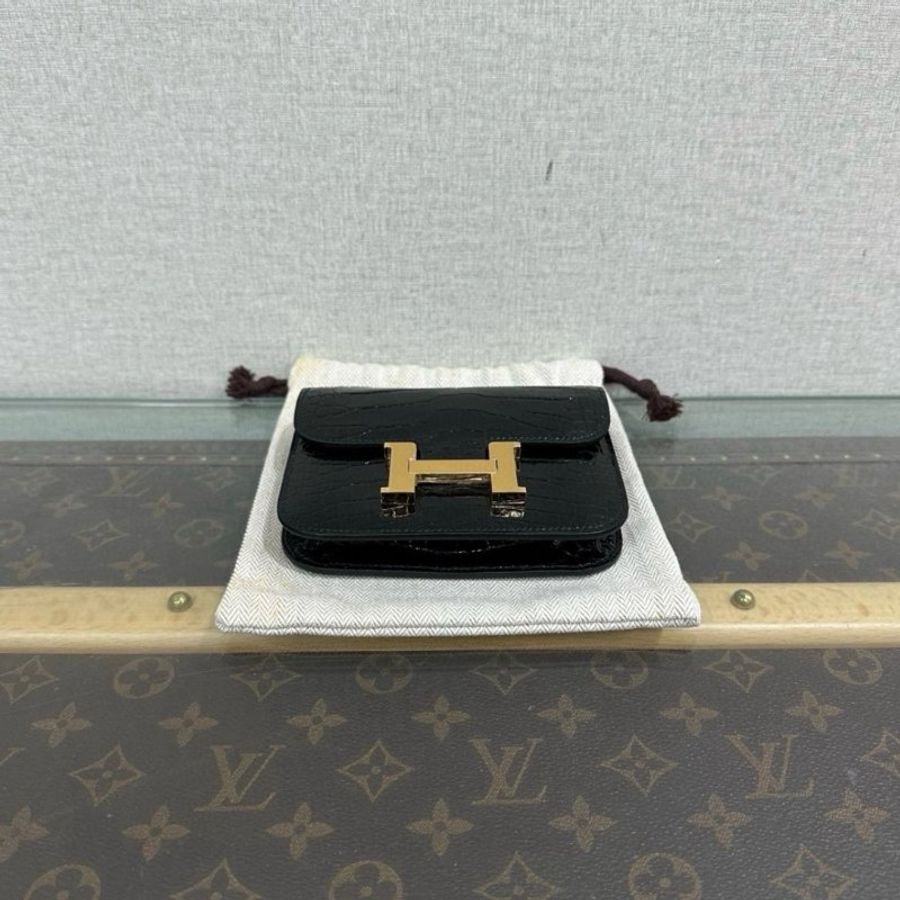 HERMES slim黑金康康鱷魚錢包12.5*10*2 全新閒置配件盒子塵袋-3