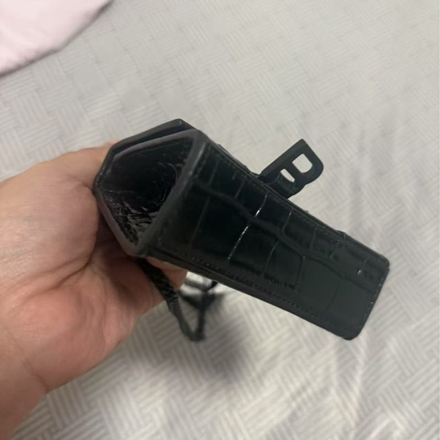 BALENCIAGA so black鱷魚紋mini手提沙漏斜背包 99新配件盒子塵袋-5