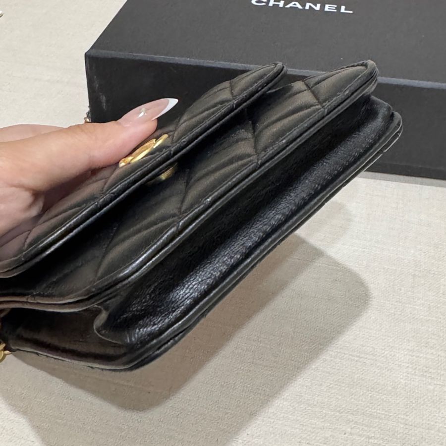 Chanel woc 12cm黑金/金球腰包小廢包-7