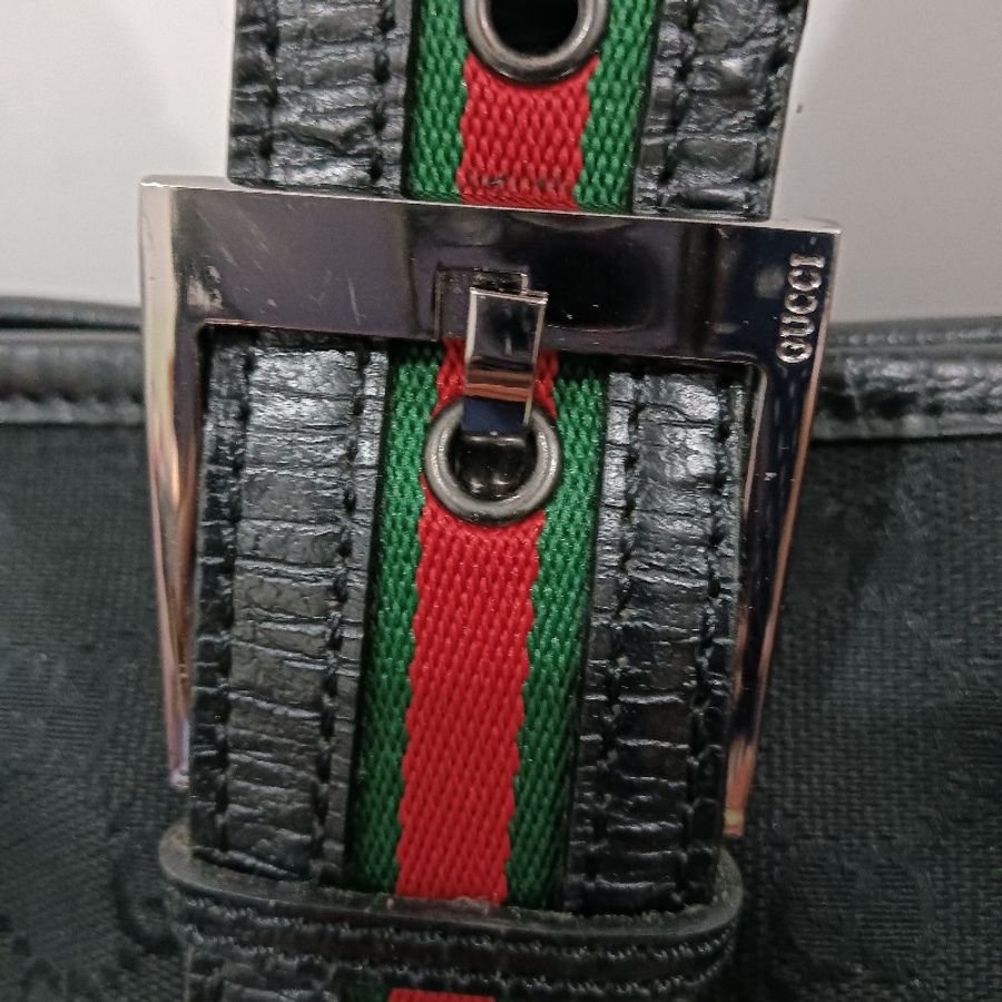 GUCCI經典緹花雙G黑色帆布vintage托特包-9