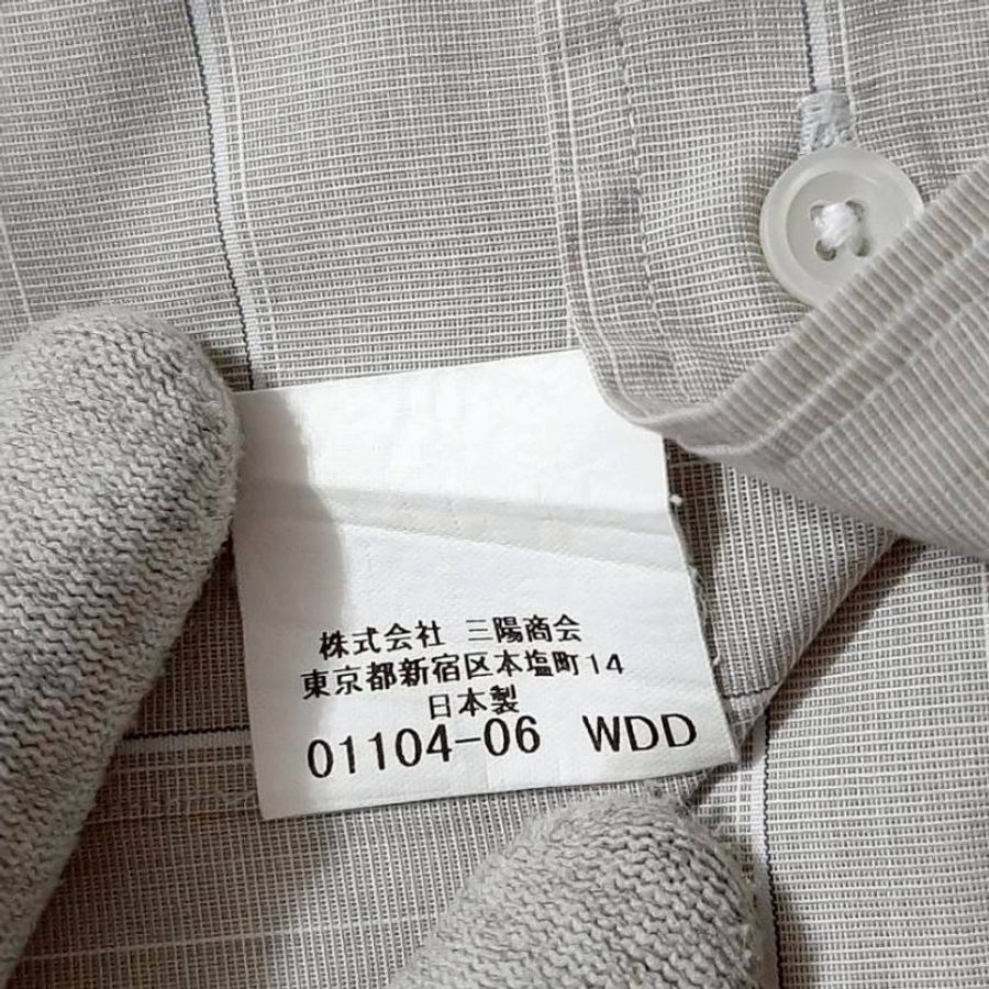 (日本製MIJ)BURBERRY 博柏利 LONDON 男卡其灰條紋長袖襯衫37-80-8