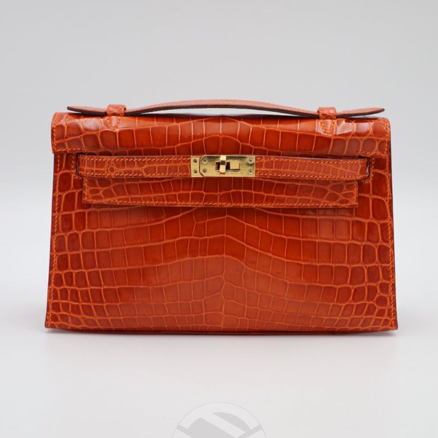 【飛天馬精品】HERMES 愛馬仕－Mini Kelly Pochette Niloticus 尼羅鱷鱷魚皮金扣"J刻"-6