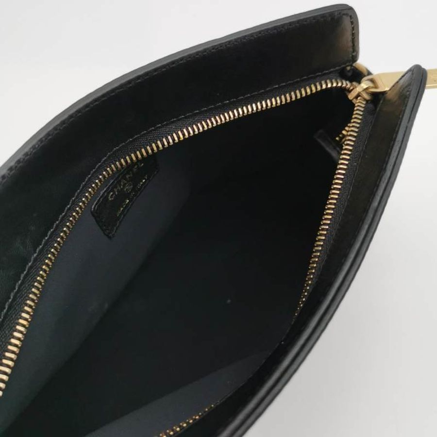 Chanel 牛皮 拼色 雙C Logo 中古 手拿包-5