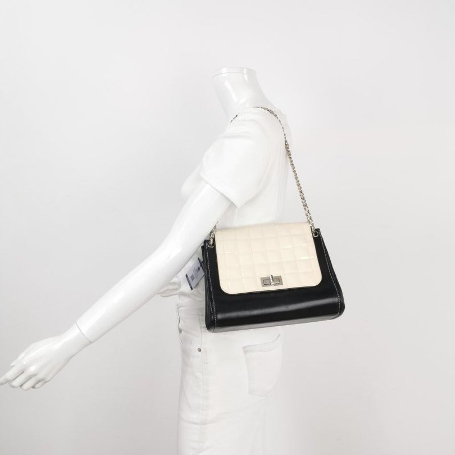 Chanel 2.55 Bag 羊皮 漆皮 拼色 冰格 翻蓋 矩形旋扣 中古 單肩包 斜挎包-1
