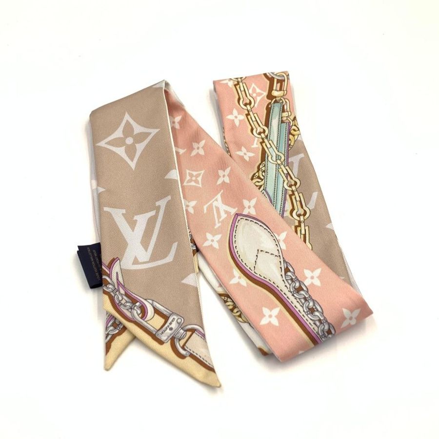 Louis Vuitton LV 絲巾 長款包包綁帶配飾 束發帶絲巾 老花雙面圖案 99新 現貨-0