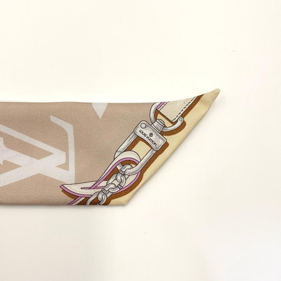 Louis Vuitton LV 絲巾 長款包包綁帶配飾 束發帶絲巾 老花雙面圖案 99新 現貨-2