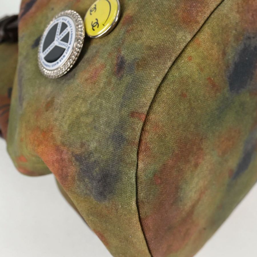 【日本直送】香奈兒刺繡塗鴉手袋 帆布皮革 卡其色 CC 標誌 正品 127134SM-7