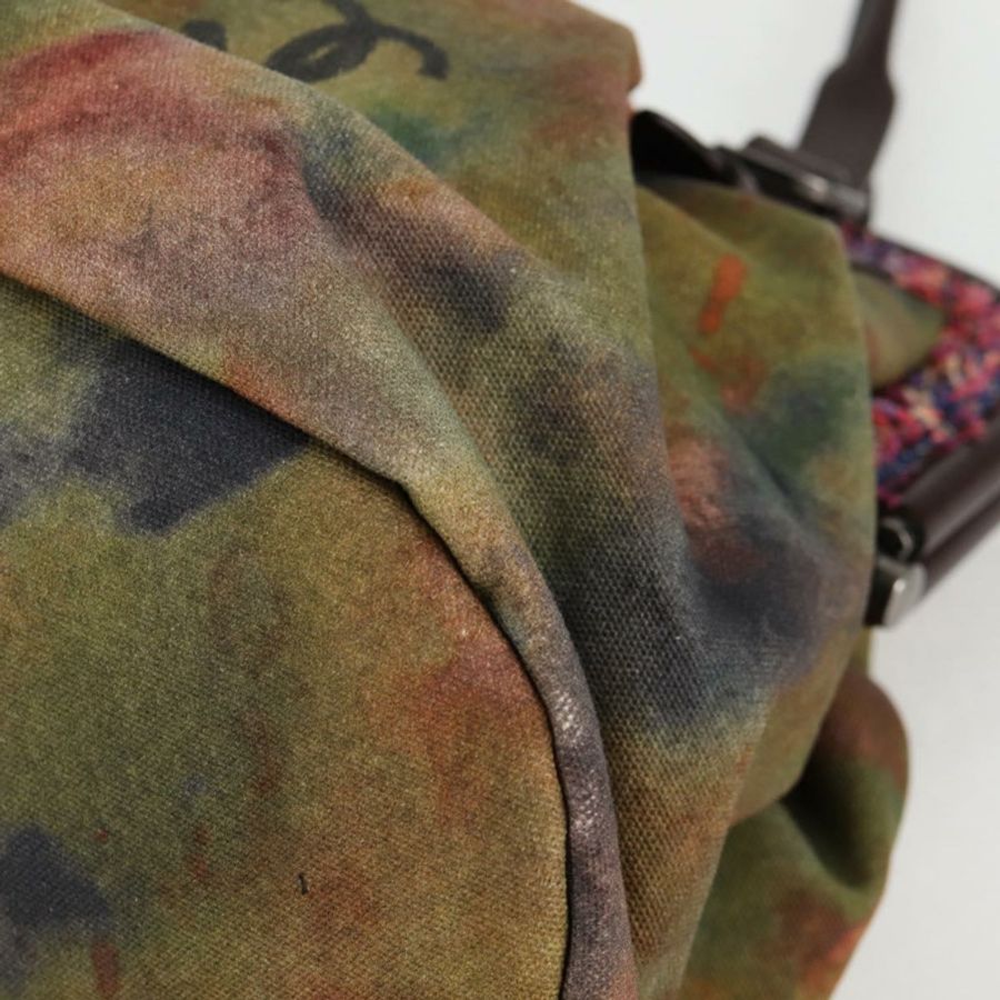 【日本直送】香奈兒刺繡塗鴉手袋 帆布皮革 卡其色 CC 標誌 正品 127134SM-16
