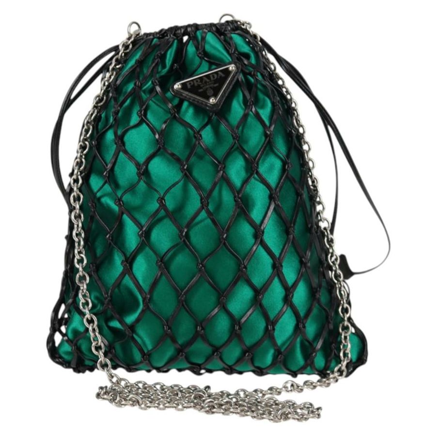 【日本直送】PRADA 鏈條肩背包 緞面 綠色 正品 127567M-12