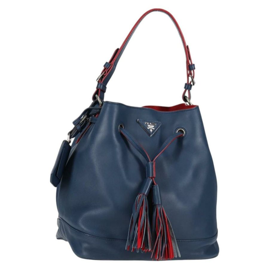 【日本直送】PRADA 皮革單背包 藍色 銀色 正品 127875V-0