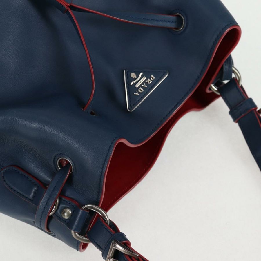 【日本直送】PRADA 皮革單背包 藍色 銀色 正品 127875V-5