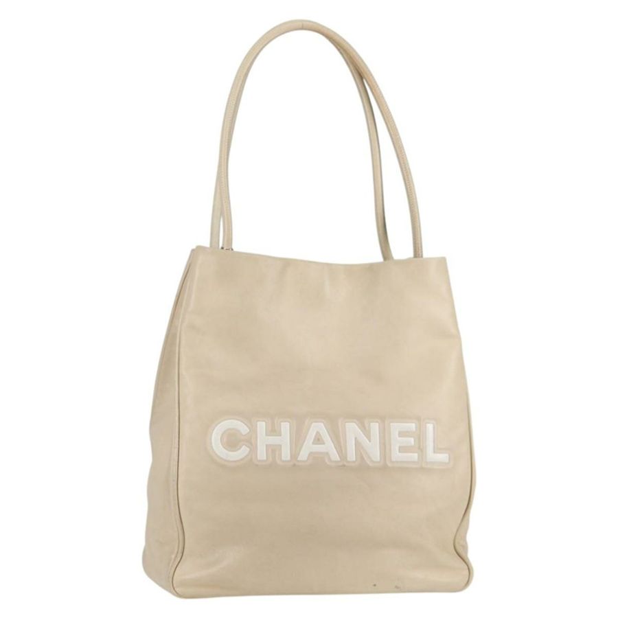 【日本直送】香奈兒 (CHANEL) 羊皮手提包 米色 金色 CC 標誌 Auth 118935V-0