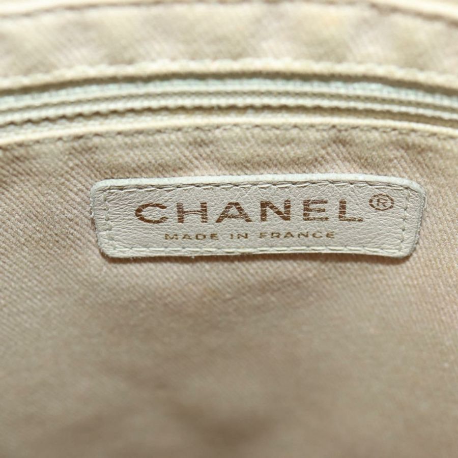 【日本直送】香奈兒 (CHANEL) 羊皮手提包 米色 金色 CC 標誌 Auth 118935V-20