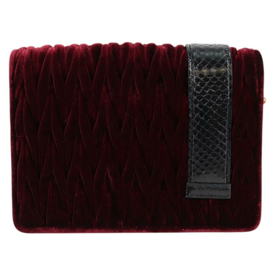 【日本直送】Miu Miu Matelasse Bijoux 單肩包,天鵝絨材質,酒紅色,金色,正品,貨號 118941M-1