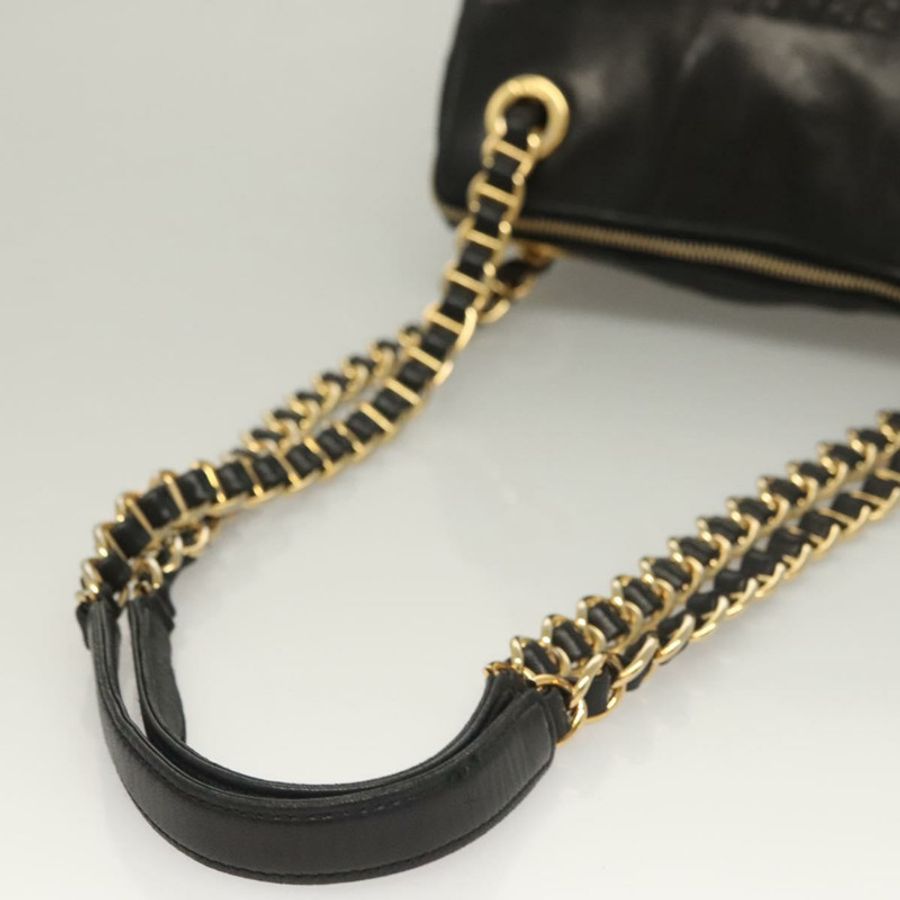 【日本直送】PRADA 鏈條單肩包 皮革 黑色 金色 正品 yk18939-6