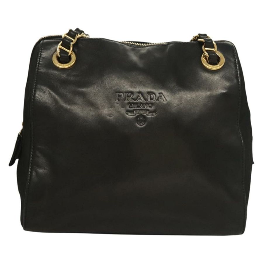 【日本直送】PRADA 鏈條單肩包 皮革 黑色 金色 正品 yk18939-12