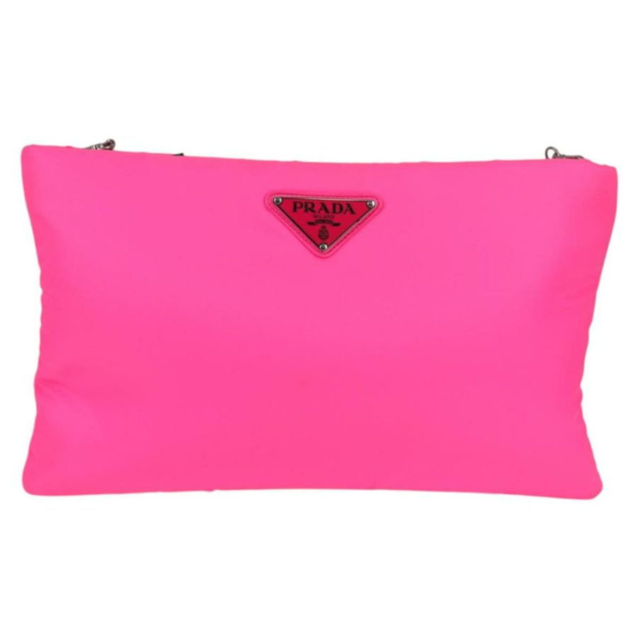 【日本直送】PRADA 尼龍粉紅銀色鏈條單肩包 正品 134961M-12