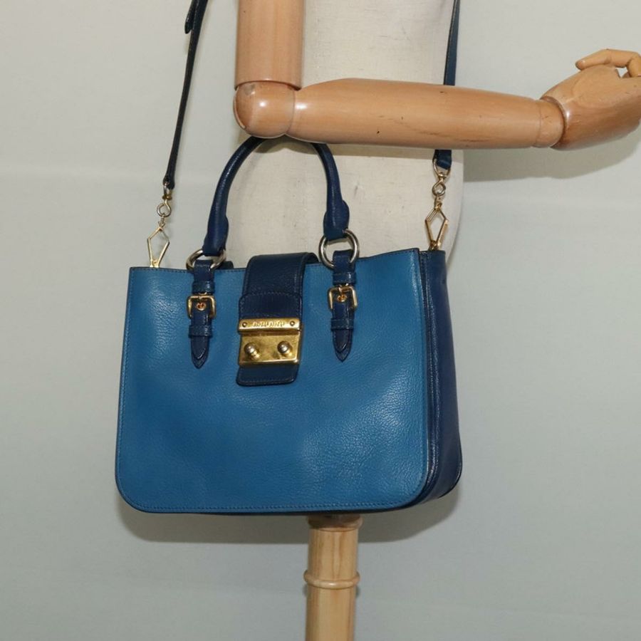 【日本直送】Miu Miu 手提包 皮革 兩用 藍色 金色 正品 133346-24