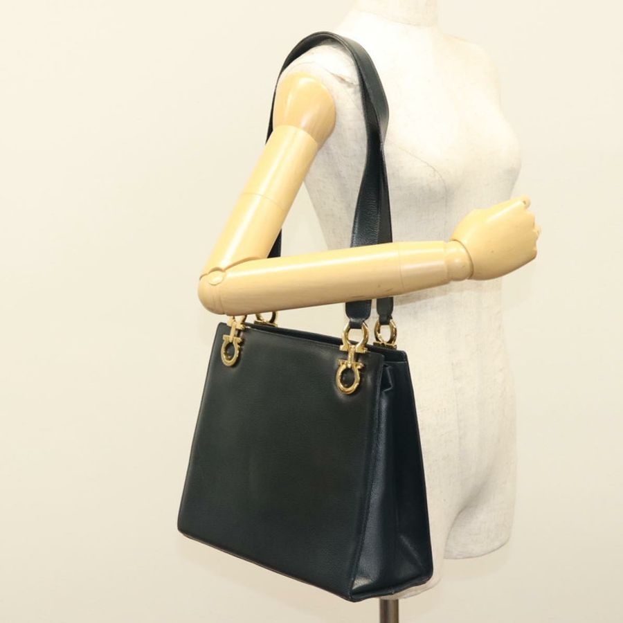【日本直送】Salvatore Ferragamo Gancini 單肩包 皮革 海軍藍 金色 正品 136108-20