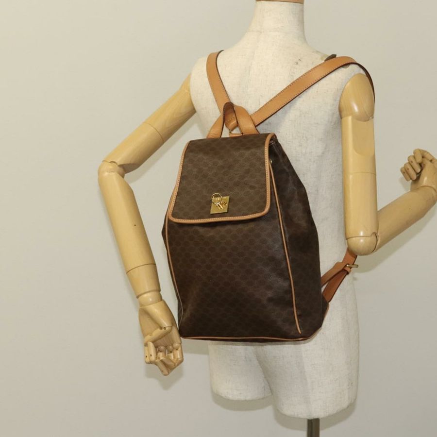 【日本直送】CELINE Macadam帆布雙肩包 PVC皮革 棕色 金色 正品 133422-23