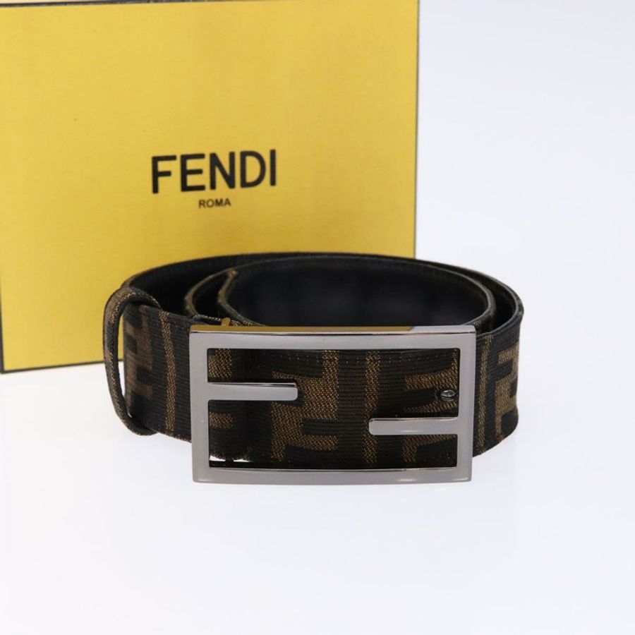 【日本直送】FENDI Zucca帆布皮帶，黑色/棕色，正品編號133498-11