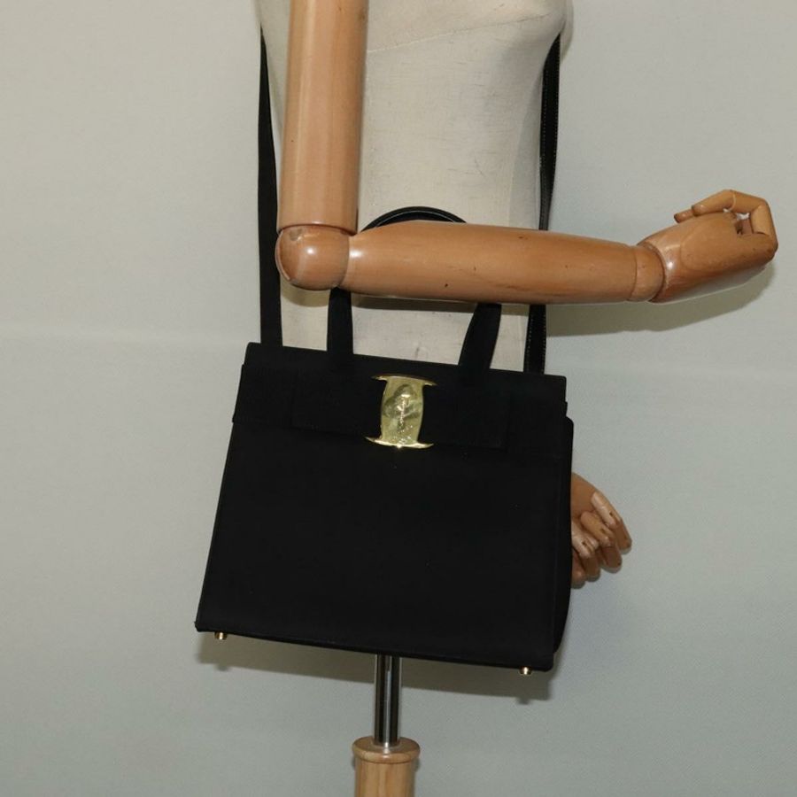 【日本直送】Salvatore Ferragamo 手提包 麂皮 2way 黑色 銀色 Auth 129645-21