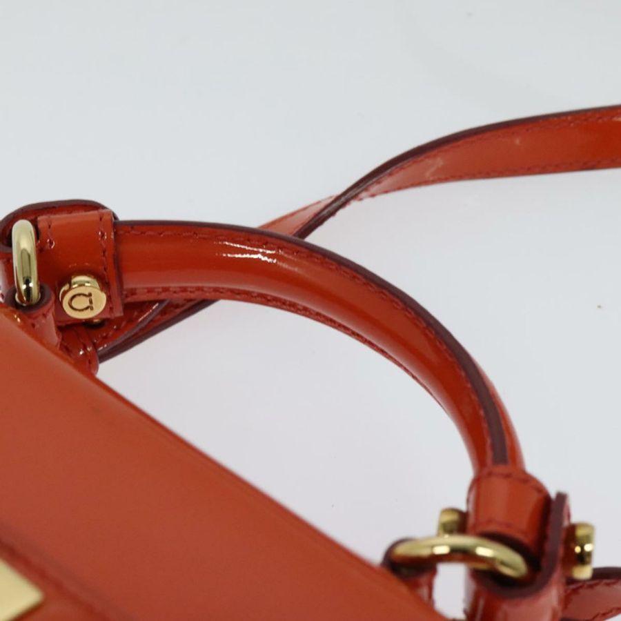 【日本直送】Salvatore Ferragamo Gancini 手提包 漆皮 兩用 橘色 金色 正品 137418-13