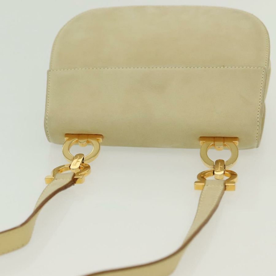 【日本直送】Salvatore Ferragamo Gancini 單肩包 麂皮 米色 金色 正品 137419-5
