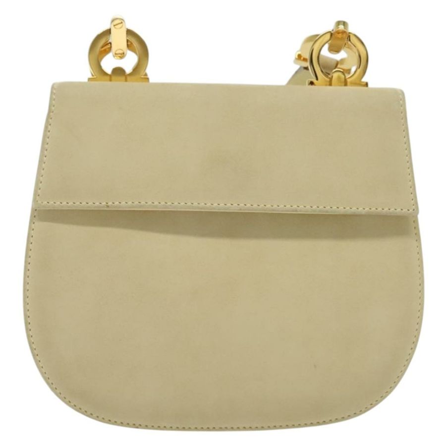 【日本直送】Salvatore Ferragamo Gancini 單肩包 麂皮 米色 金色 正品 137419-12
