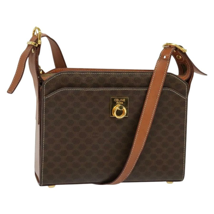 【日本直送】CELINE Macadam帆布肩背包 PVC皮革 棕色 金色 正品 136673-0