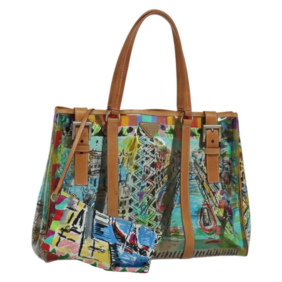 【日本直送】PRADA 托特包 乙烯基皮革 透明 多色 銀色 BR2515 正品 137653-0