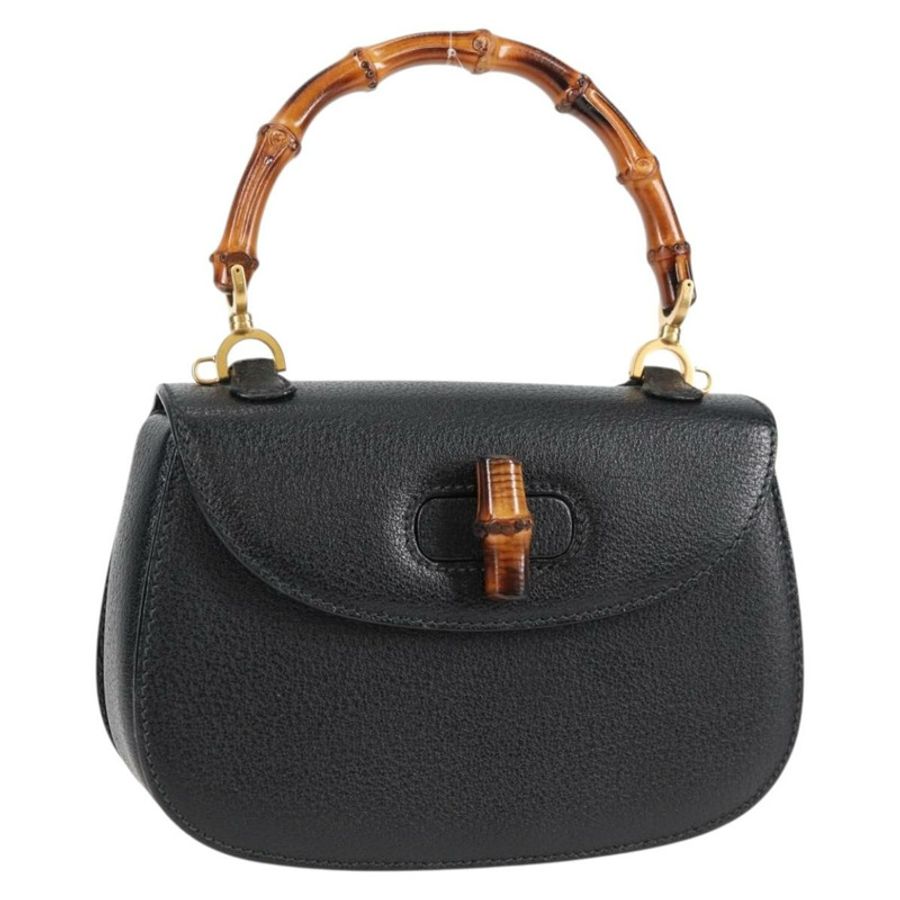 【日本直送】GUCCI 竹節手提包 皮革 黑色 金色 001 1781 1577 0 Auth 137706A-0