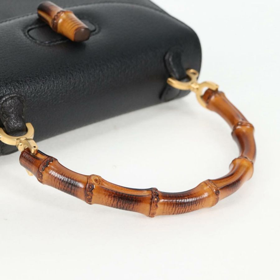 【日本直送】GUCCI 竹節手提包 皮革 黑色 金色 001 1781 1577 0 Auth 137706A-6