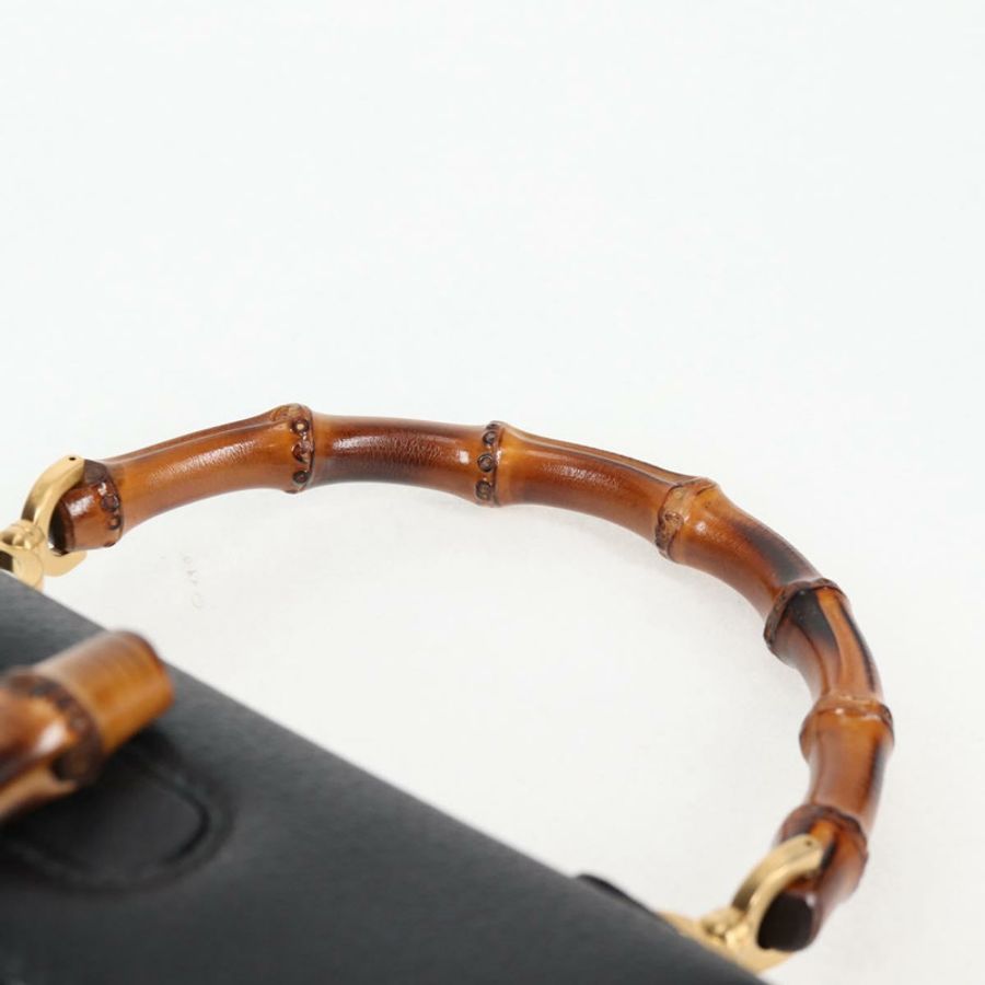 【日本直送】GUCCI 竹節手提包 皮革 黑色 金色 001 1781 1577 0 Auth 137706A-7