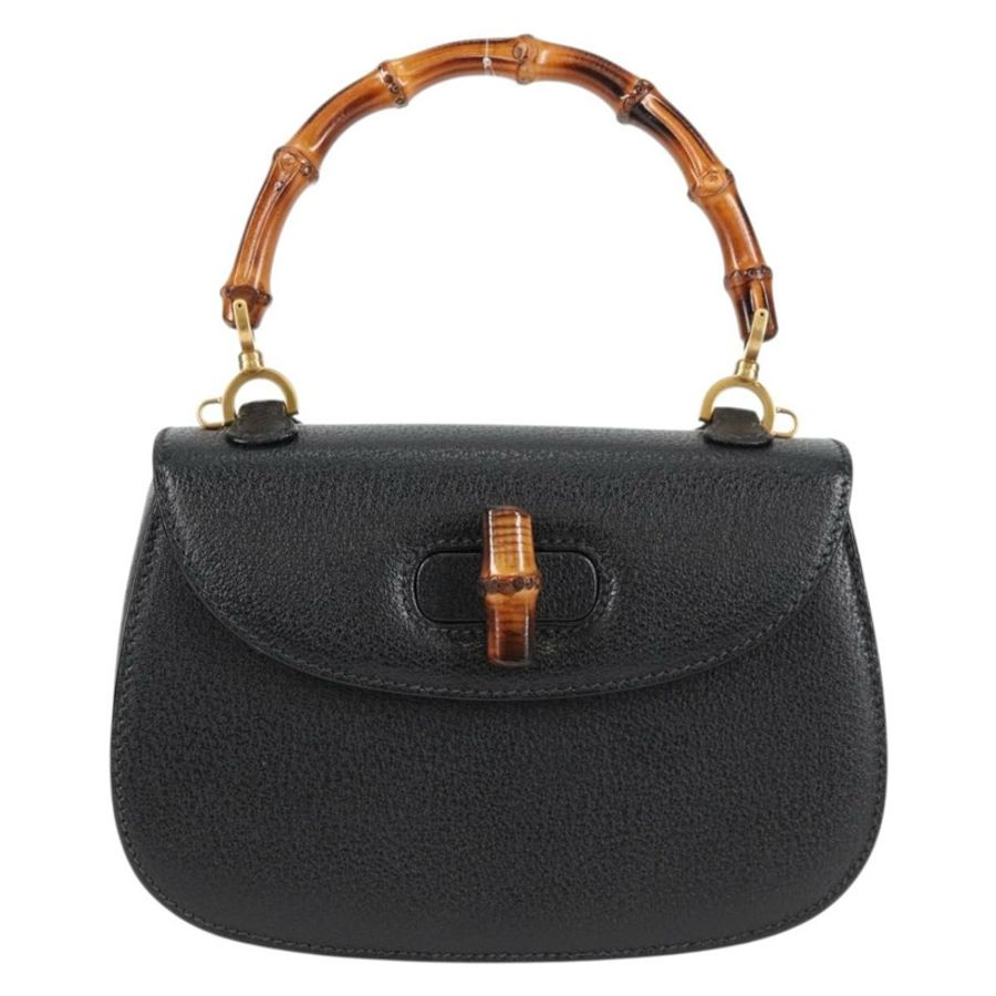 【日本直送】GUCCI 竹節手提包 皮革 黑色 金色 001 1781 1577 0 Auth 137706A-12