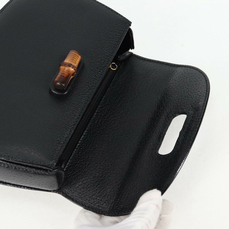 【日本直送】GUCCI 竹節手提包 皮革 黑色 金色 001 1781 1577 0 Auth 137706A-17
